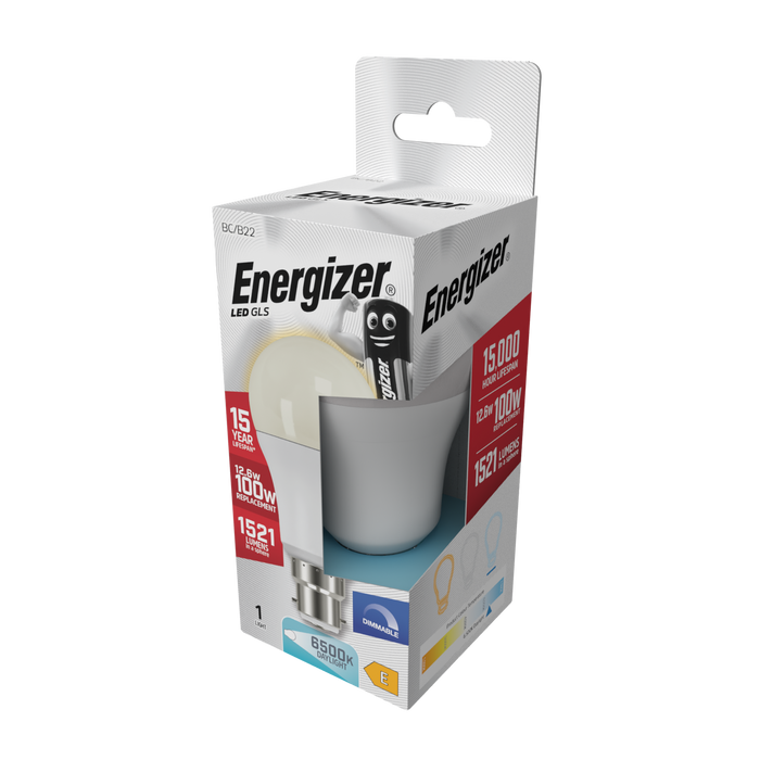 Energizer S29780 12.6W 1521lm B22 BC GLS LED Bulb Opal Daylight 6500K Dimmable