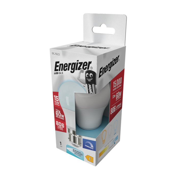 Energizer S29782 7.3W 806lm B22 BC GLS LED Bulb Opal Daylight 6500K Dimmable