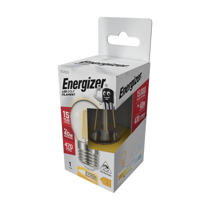 Energizer S29791 4W 470lm E27 ES Golf Filament LED Bulb Warm White 2700K