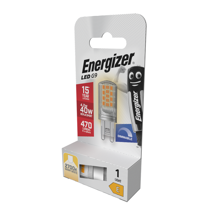 Energizer S29828 4.2W 470lm G9 LED Capsule Bulb Warm White 2700K Dimmable (Box)