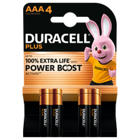 Duracell Plus Power AAA LR03 MN2400 Alkaline Batteries with Power Boost Actives | 4 Pack