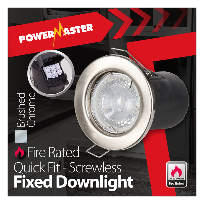 Powermaster S6592 IP20 Fire Rated Fixed Downlight - Brushed