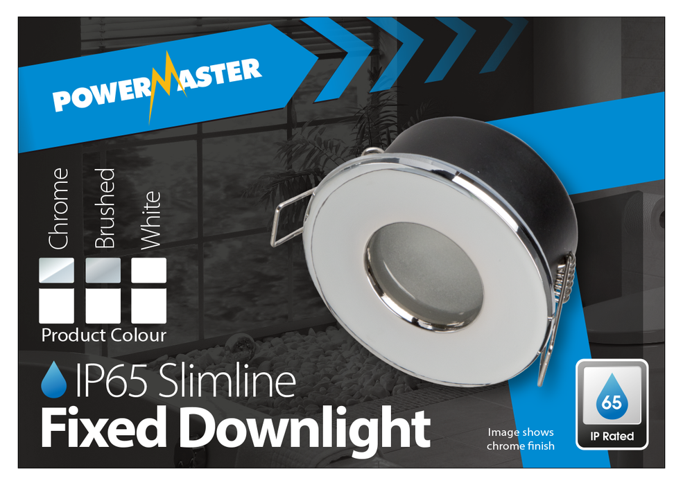 Powermaster S7688 IP65 Indoor Fixed Slim Downlight - Brushed