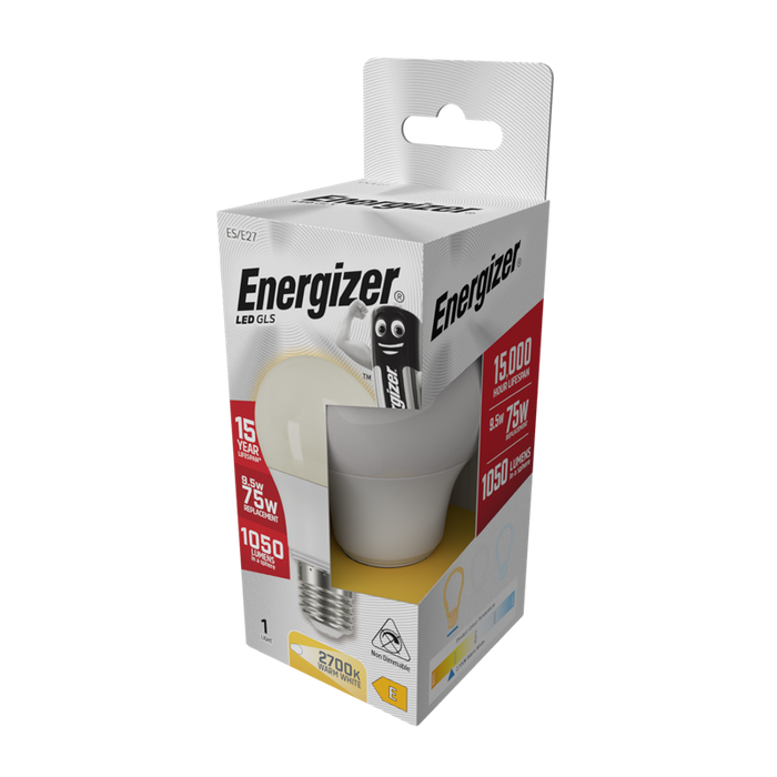 Energizer S8706 9.5W 1055lm E27 ES GLS LED Bulb Opal Warm White 2700K - westbasedirect.com