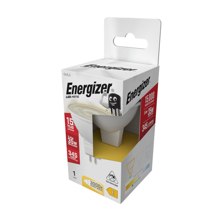 Energizer S8832 3.4W 345lm MR16 GU5.3 Spotlight LED Bulb Warm White 3000K Boxed