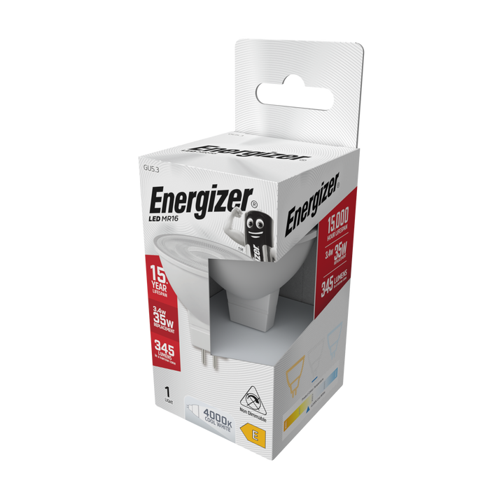 Energizer S8833 3.4W 345lm MR16 GU5.3 Spotlight LED Bulb Cool White 4000K Boxed