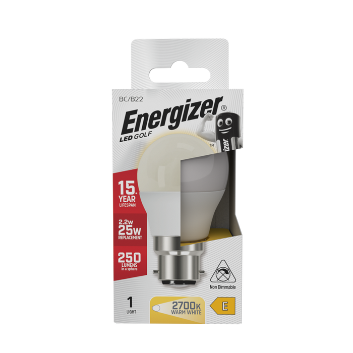 Energizer S8834 3W 250lm B22 BC Golf LED Bulb Opal Warm White 2700K