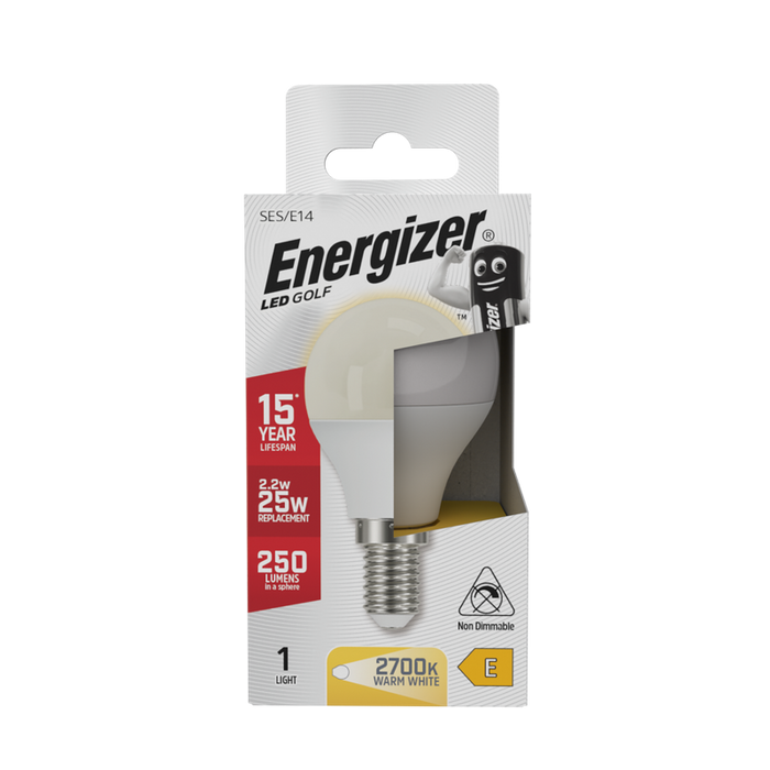 Energizer S8837 2.2W 250lm E14 SES Golf LED Bulb Opal Warm White 2700K - westbasedirect.com