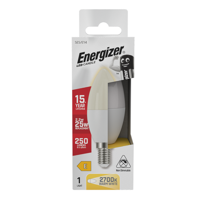 Energizer S8845 2.2W 250lm E14 SES Candle LED Bulb Opal Warm White 2700K - westbasedirect.com