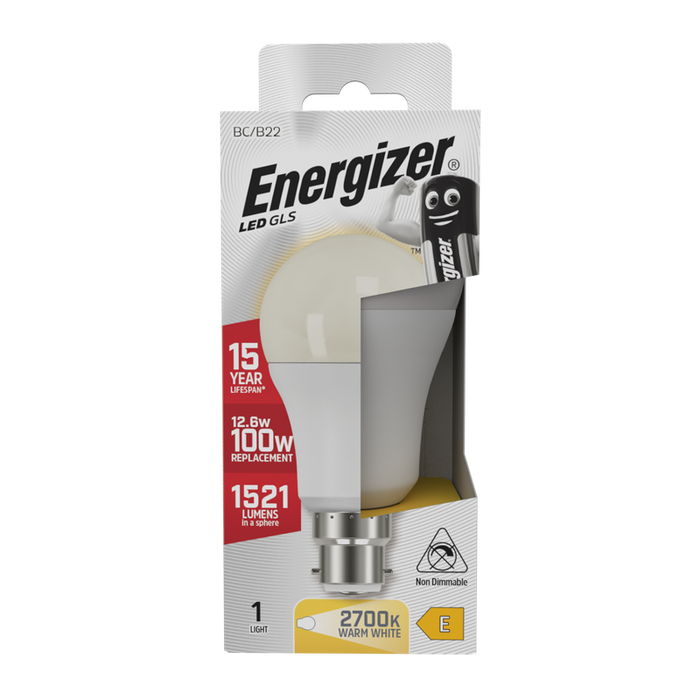 Energizer S8865 13.5W 1521lm B22 BC GLS LED Bulb Opal Warm White 2700K