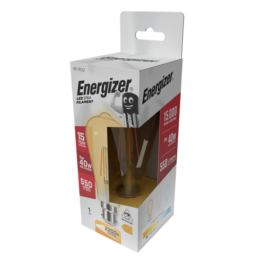 Energizer S9432 5W 470lm B22 BC ST64 Filament Gold LED Bulb Warm White 2700K - westbasedirect.com
