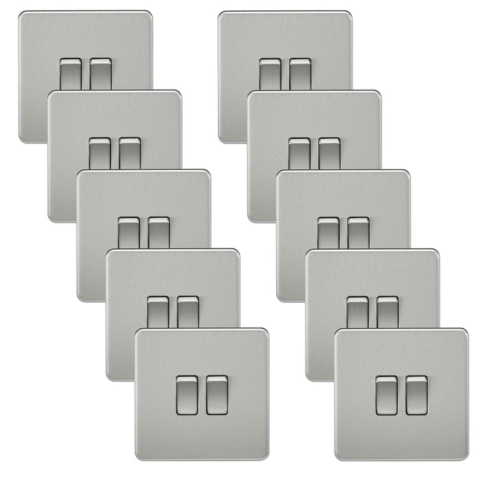 Knightsbridge SF3000BCx10 Screwless 10AX 2G 2-Way Switch - Brushed Chrome (10 Pack)
