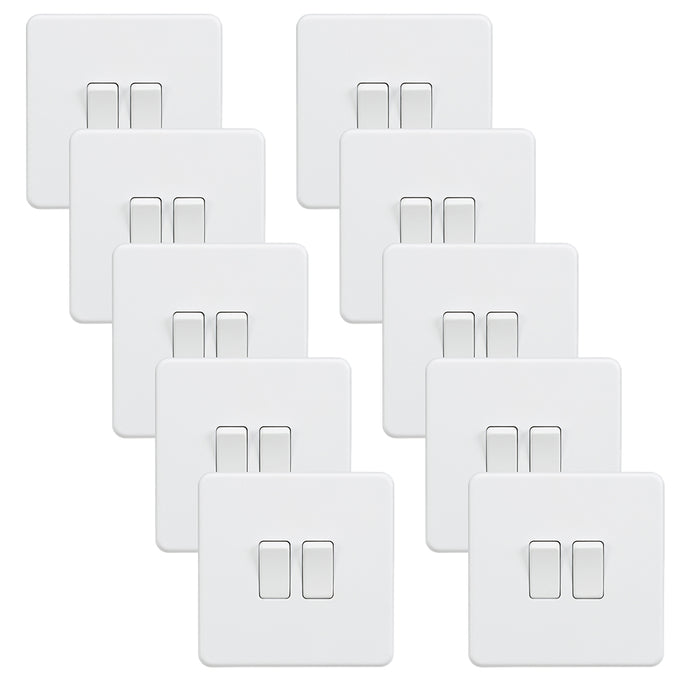Knightsbridge SF3000MWx10 Screwless 10AX 2G 2-Way Switch - Matt White (10 Pack)
