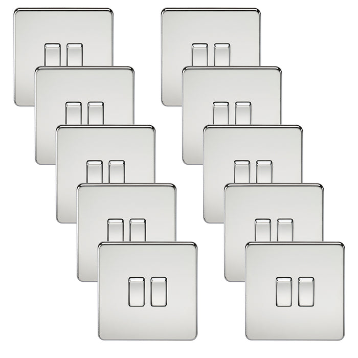 Knightsbridge SF3000PCx10 Screwless 10AX 2G 2-Way Switch - Polished Chrome (10 Pack)