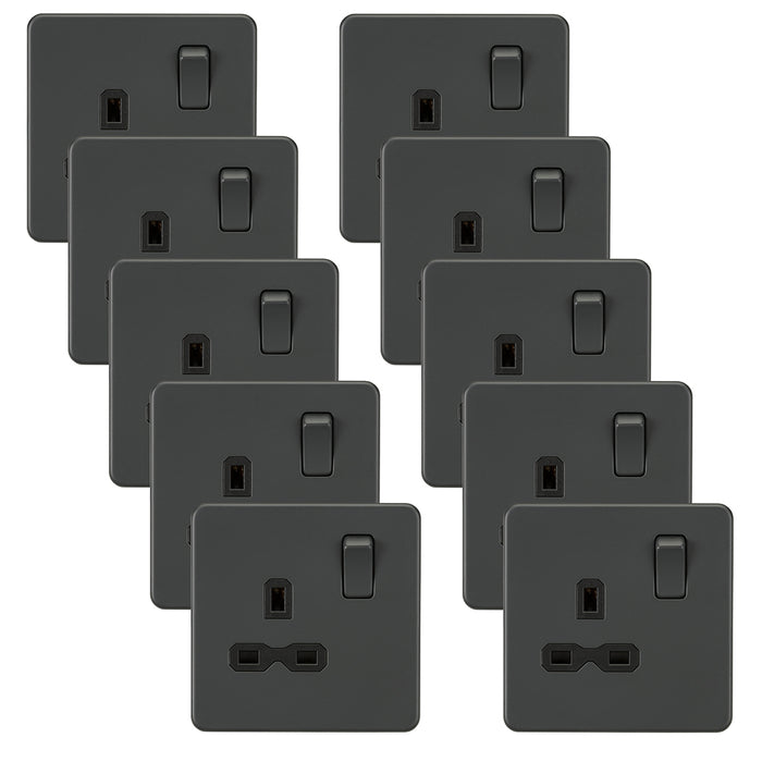 Knightsbridge SFR7000ATx10 Screwless 13A 1G DP Switched Socket - Anthracite (10 Pack)