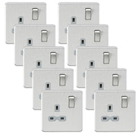 Knightsbridge SFR7000BCGx10 Screwless 13A 1G DP Switched Socket - Brushed Chrome + Grey Insert (10 Pack)