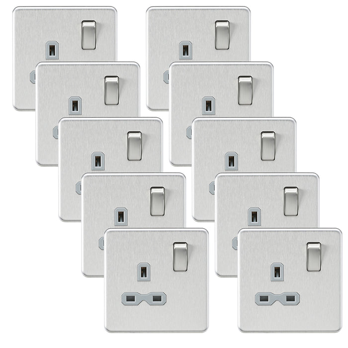 Knightsbridge SFR7000BCGx10 Screwless 13A 1G DP Switched Socket - Brushed Chrome + Grey Insert (10 Pack)
