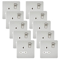 Knightsbridge SFR7000BCWx10 Screwless 13A 1G DP Switched Socket - Brushed Chrome + White Insert (10 Pack)