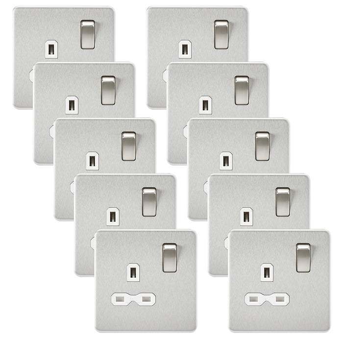 Knightsbridge SFR7000BCWx10 Screwless 13A 1G DP Switched Socket - Brushed Chrome + White Insert (10 Pack)