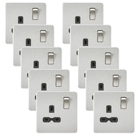 Knightsbridge SFR7000BCx10 Screwless 13A 1G DP Switched Socket - Brushed Chrome + Black Insert (10 Pack)