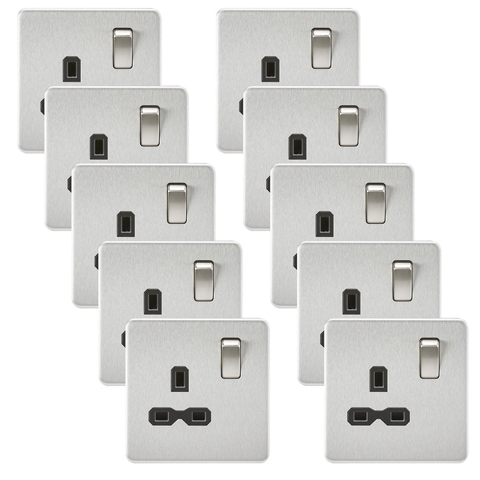 Knightsbridge SFR7000BCx10 Screwless 13A 1G DP Switched Socket - Brushed Chrome + Black Insert (10 Pack)