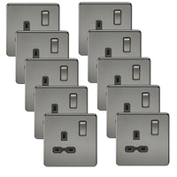 Knightsbridge SFR7000BNx10 Screwless 13A 1G DP Switched Socket - Black Nickel + Black Insert (10 Pack)