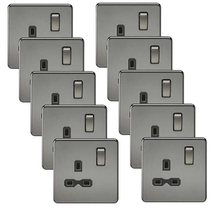 Knightsbridge SFR7000BNx10 Screwless 13A 1G DP Switched Socket - Black Nickel + Black Insert (10 Pack)