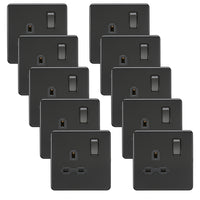 Knightsbridge SFR7000MBBx10 Screwless 13A 1G DP Switched Socket - Matt Black + Black Rockers (10 Pack)