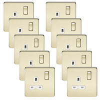Knightsbridge SFR7000PBWx10 Screwless 13A 1G DP Switched Socket - Polished Brass + White Insert (10 Pack)