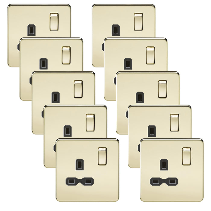 Knightsbridge SFR7000PBx10 Screwless 13A 1G DP Switched Socket - Polished Brass + Black Insert (10 Pack)