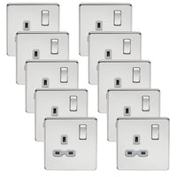 Knightsbridge SFR7000PCGx10 Screwless 13A 1G DP Switched Socket - Polished Chrome + Grey Insert (10 Pack)