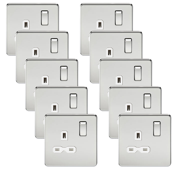 Knightsbridge SFR7000PCWx10 Screwless 13A 1G DP Switched Socket - Polished Chrome + White Insert (10 Pack)