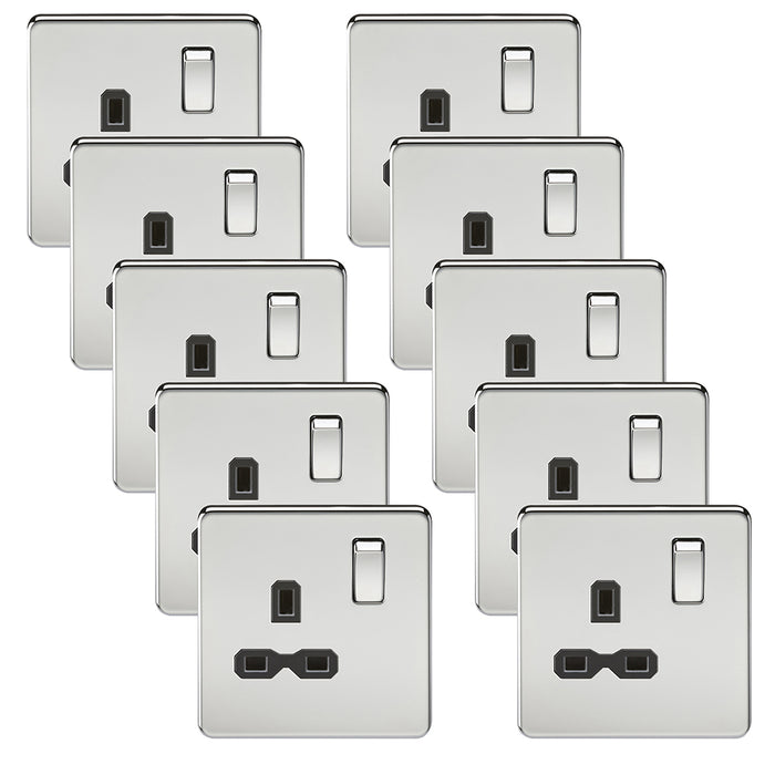 Knightsbridge SFR7000PCx10 Screwless 13A 1G DP Switched Socket - Polished Chrome + Black Insert (10 Pack)
