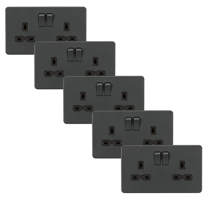 Knightsbridge SFR9000ATx5 Screwless 13A 2G DP Switched Socket - Anthracite (5 Pack)