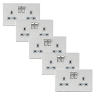Knightsbridge SFR9000BCGx5 Screwless 13A 2G DP Switched Socket - Brushed Chrome + Grey Insert (5 Pack)