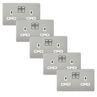 Knightsbridge SFR9000BCWx5 Screwless 13A 2G DP Switched Socket - Brushed Chrome + White Insert (5 Pack)
