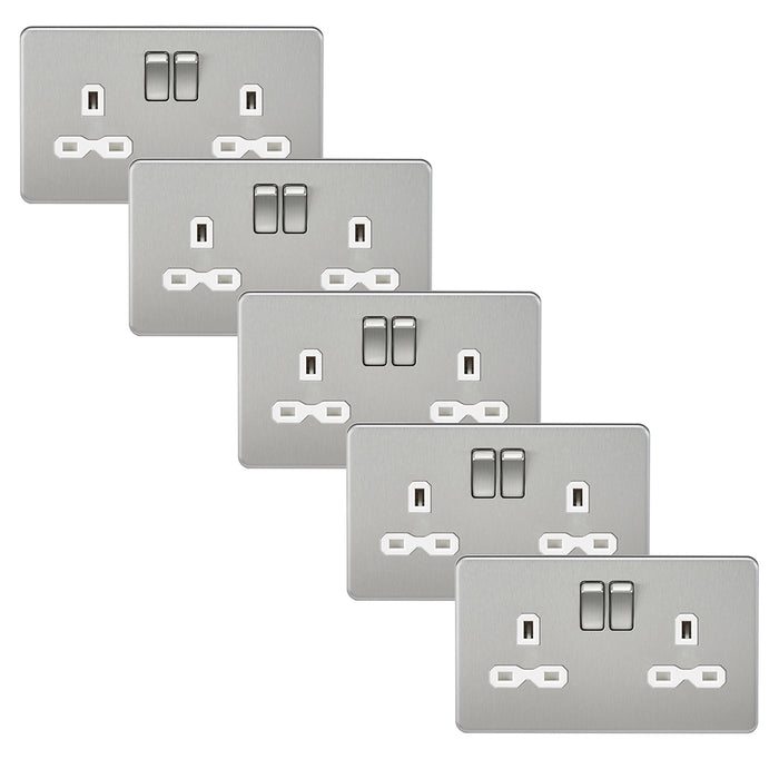 Knightsbridge SFR9000BCWx5 Screwless 13A 2G DP Switched Socket - Brushed Chrome + White Insert (5 Pack)