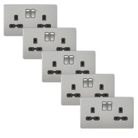Knightsbridge SFR9000BCx5 Screwless 13A 2G DP Switched Socket - Brushed Chrome + Black Insert (5 Pack)