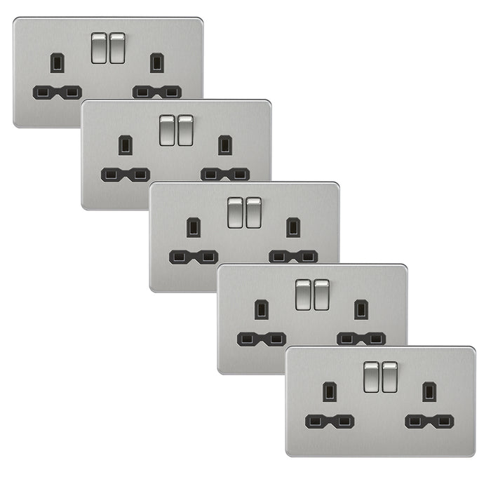 Knightsbridge SFR9000BCx5 Screwless 13A 2G DP Switched Socket - Brushed Chrome + Black Insert (5 Pack)