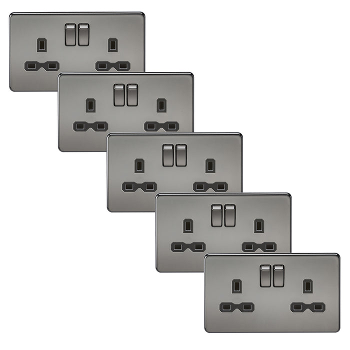 Knightsbridge SFR9000BNx5 Screwless 13A 2G DP Switched Socket - Black Nickel + Black Insert (5 Pack)