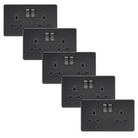 Knightsbridge SFR9000MBBx5 Screwless 13A 2G DP Switched Socket - Matt Black + Black Rocker (5 Pack)