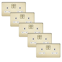 Knightsbridge SFR9000PBWx5 Screwless 13A 2G DP Switched Socket - Polished Brass + White Insert (5 Pack)