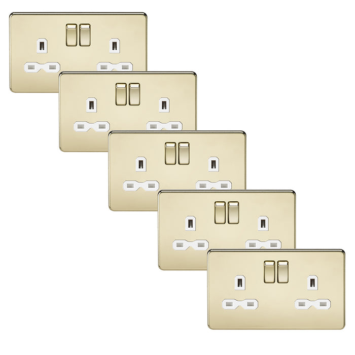Knightsbridge SFR9000PBWx5 Screwless 13A 2G DP Switched Socket - Polished Brass + White Insert (5 Pack)