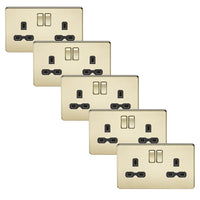 Knightsbridge SFR9000PBx5 Screwless 13A 2G DP Switched Socket - Polished Brass + Black Insert (5 Pack)