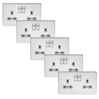 Knightsbridge SFR9000PCGx5 Screwless 13A 2G DP Switched Socket - Polished Chrome + Grey Insert (5 Pack)