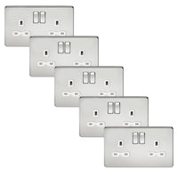 Knightsbridge SFR9000PCWx5 Screwless 13A 2G DP Switched Socket - Polished Chrome + White Insert (5 Pack)