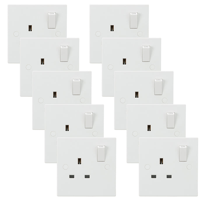Knightsbridge SN7000x10 White Square Edge 13A 1G DP Switched Socket (10 Pack)