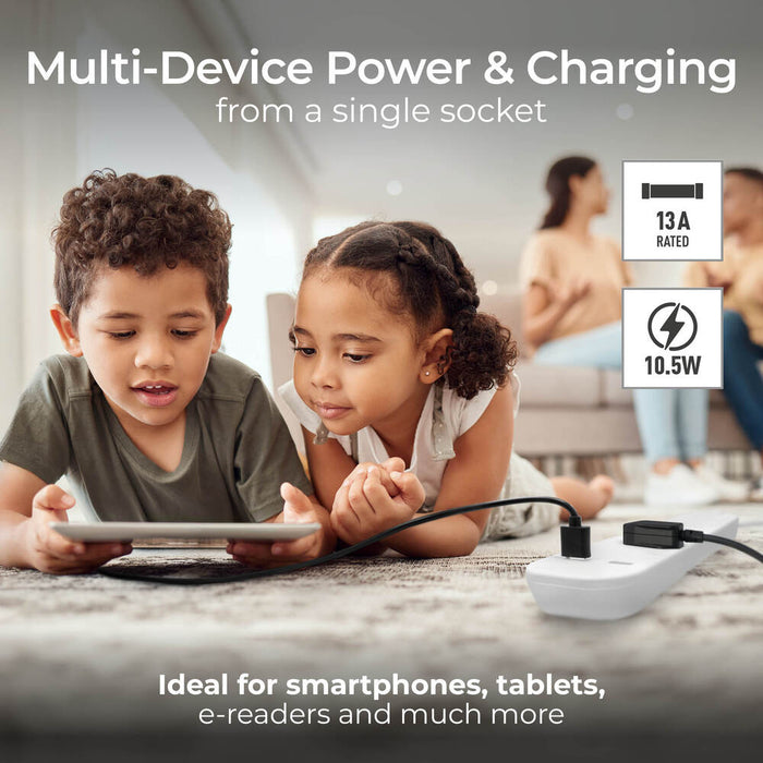 Masterplug SRGUAC106210N 6 Socket 2m 13A Surge Extension Lead + USB A+C White