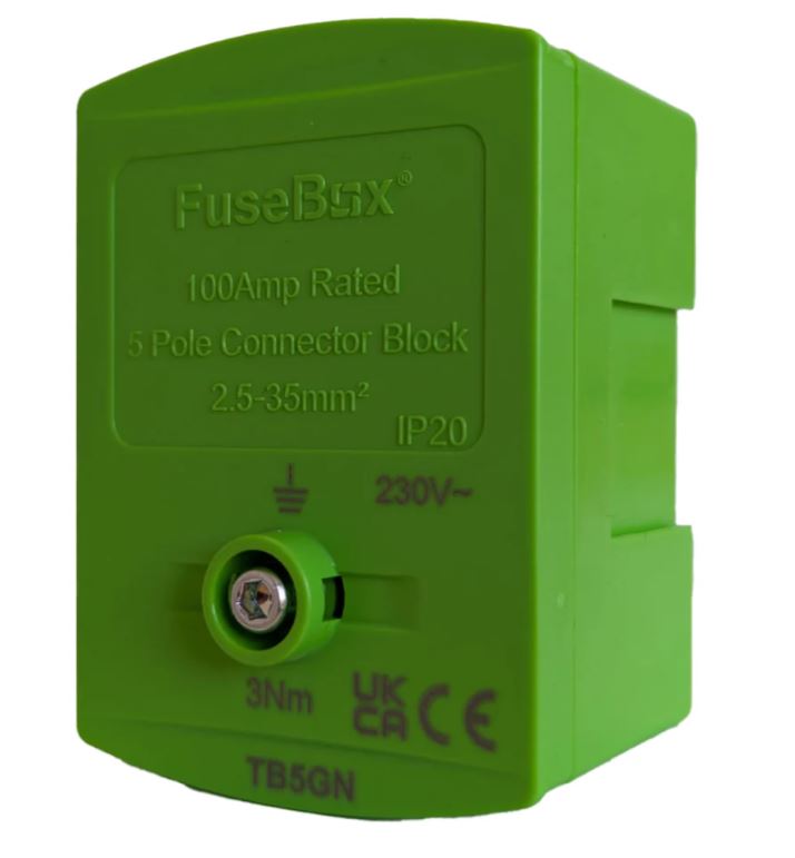 FuseBox TB5GN 100A 5 Pole Terminal Block IP20 Green — westbasedirect.com