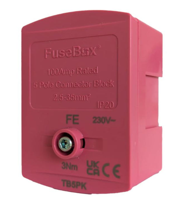 FuseBox TB5PK 100A 5 Pole Terminal Block IP20 Pink - westbasedirect.com